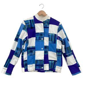 Vintage Marguerite Rubel Jacket Womens Small Blue White Patch Cotton GrandmaCore